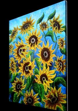 Custom Made Signed Pre-Stretched Giclee Print On Canvas Of Original Yellow Green Sunflower Painting - 30x20
