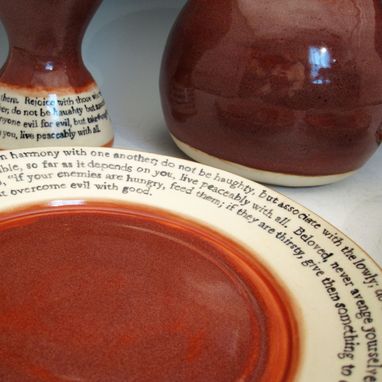 Custom Made Pottery Communion Set In Plum Red And Cream