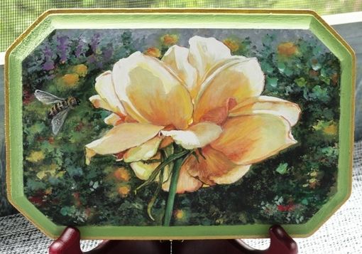 Custom Made Hyper-Realistic Yellow Rose Painted On Wood