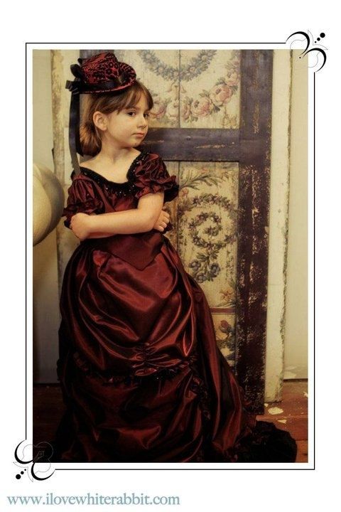 Hand Made Burgundy Taffeta Girls Victorian Bustle Dress And Hat Set by ...