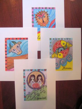Custom Made Zodiac Signs Print Set Of 12 Ink And Acrylic Paintings 5"X7"