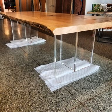 Custom Made Wood Slab Table Live Edge Solid Wood Walnut With Acrylic Legs