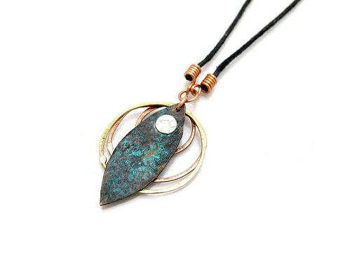 Hand Made Mixed Metal Necklace - Copper Patina Necklace - Blue Copper ...