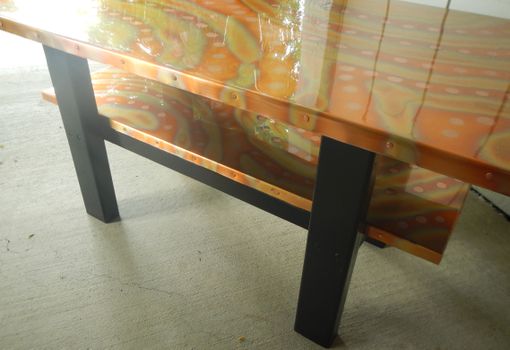 Custom Made Copper Coffee Table With Magazine Shelf