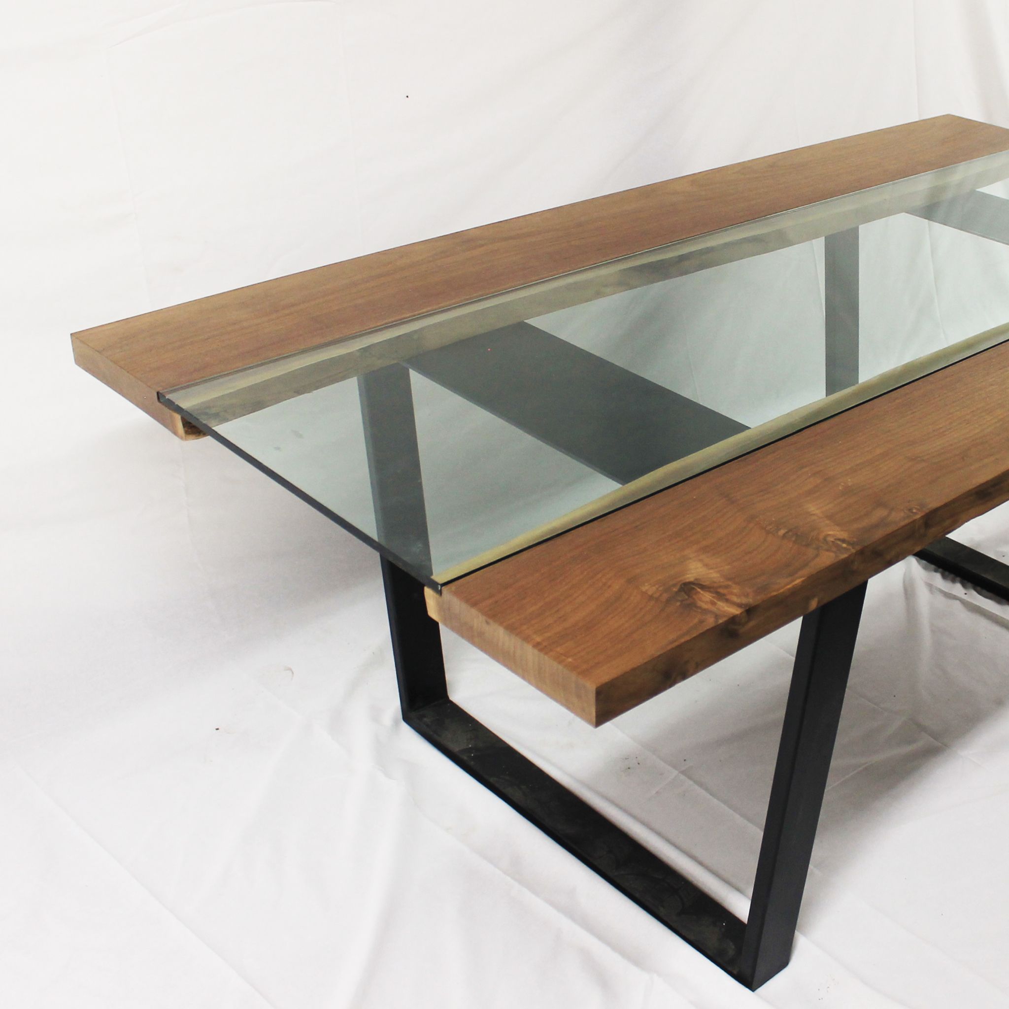 Custom Made Walnut Inverted Glass Table by Chicago Makers Studio