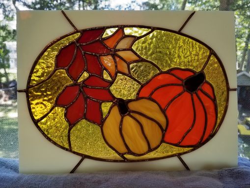 Custom Made Autumn Pumpkins And Leaves Window