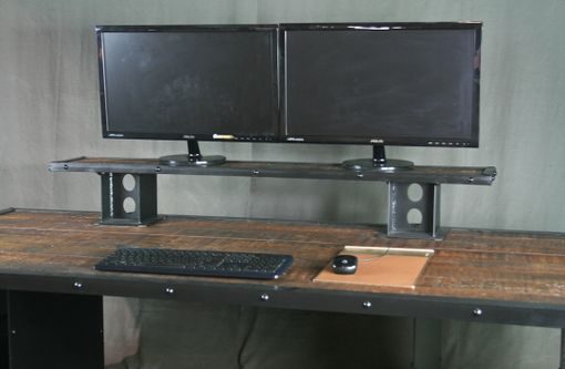 Custom Made Reclaimed Wood Desk With Monitor Stand And Computer Storage. Industrial, Riser.