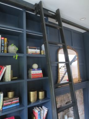 Custom Made Steel Rolling Library Ladder – “V” Groove + Flat Bar
