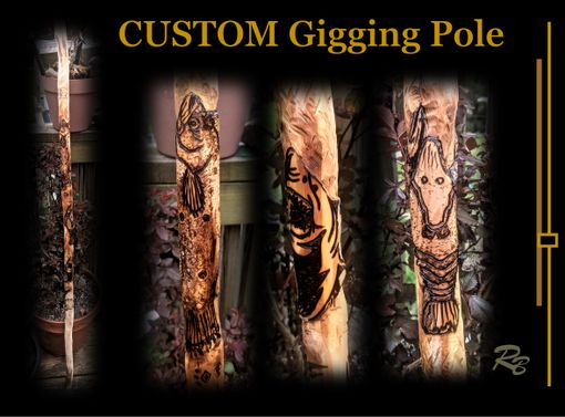 Custom Made Flounder, Gigging, Poles, Hand Carved, Wood Burned, 5ft, Wood Pole