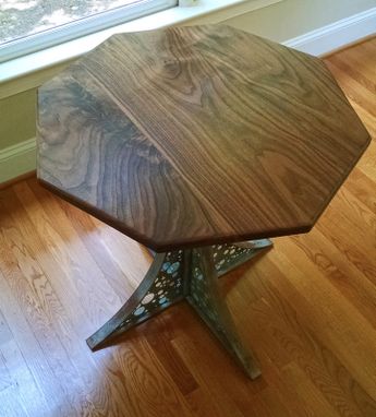 Custom Made 8-Sided Walnut Pedestal Table With Laser Cut Base
