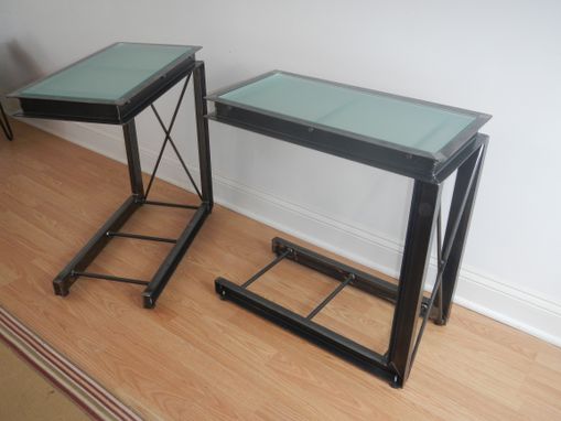 Custom Made Industrial Style Welded Steel And Glass End Tables