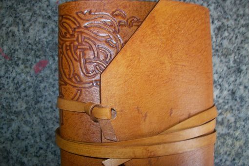 Custom Made Custom Leather Journal With Scroll Corner Design And Tie Closure