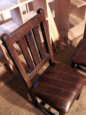 Custom Made Reclaimed Oak Rustic Mission Dining Chairs With Upholstered Leather Seats