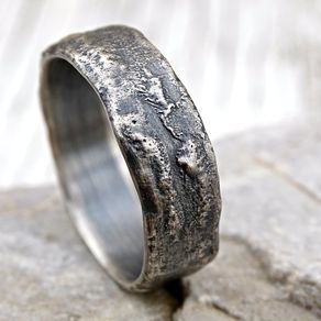 Handmade Wedding Rings Custommade Molten Silver Ring Richly Structured Unique Mens Alternative Wedding Band By Claudia Fernandes