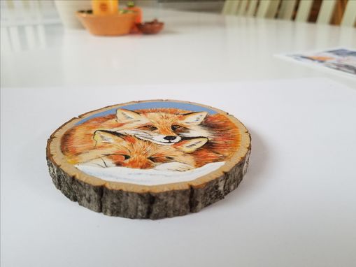Custom Made Pet Portrait On Rustic Hardwood Live Edge Wood Slices