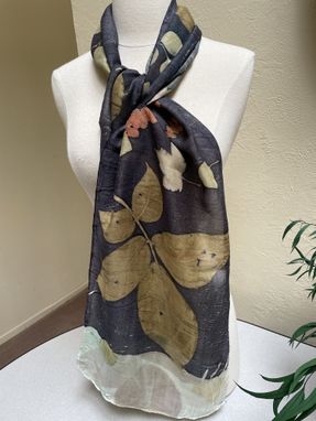Custom Made One-Of-A-Kind, Hand-Crafted Silk Scarf Eco-Printed With Leaves