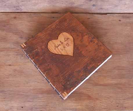 Custom Made Rustic Guest Book  With Carved Tree Bark Covers