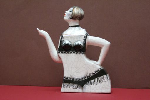 Custom Made Porcelain Teapot Girl W Frosted Bob In Black 2 Piece Lace Suit