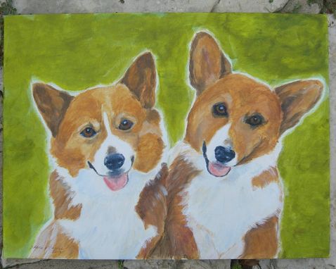 Custom Made Custom Pet Portrait Of Dixie & Dylan, Pembroke Welsh Corgis