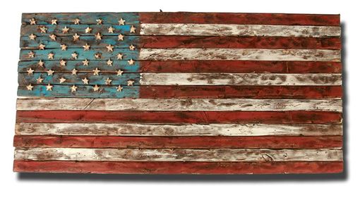 Hand Crafted Distressed Wood American Flag by Chris Knight 