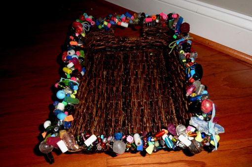 Custom Made Eraser Beaded Wicker Basket W/Handmade Glass Beads