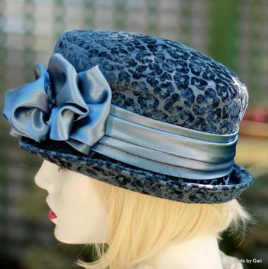 Custom Made Womens Hat In A Cloche 1920'S Vintage Great Gatsby Style  Steel Blue