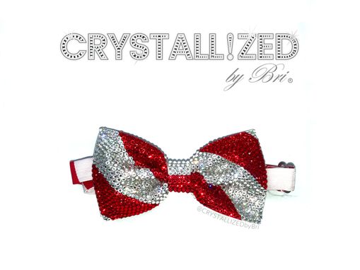 Custom Made Any Color Double Stripe Crystallized Bow Tie Bling Genuine European Crystals