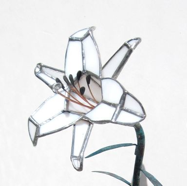 Custom Made White Madonna Lily In Stained Glass - Industrial Flower- Sculpture-Centerpiece