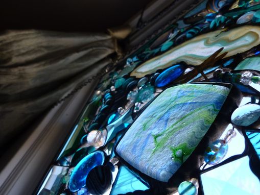 Custom Made Turquoise-Themed Stained Glass Mixed Media Panel "Lost In Turquoise And Loving It''