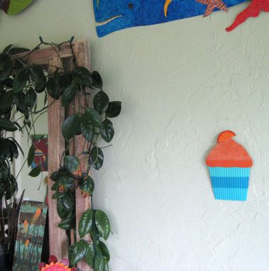 Custom Made Handmade Upcycled Metal Orange Swirl Cupcake Wall Art Sculpture