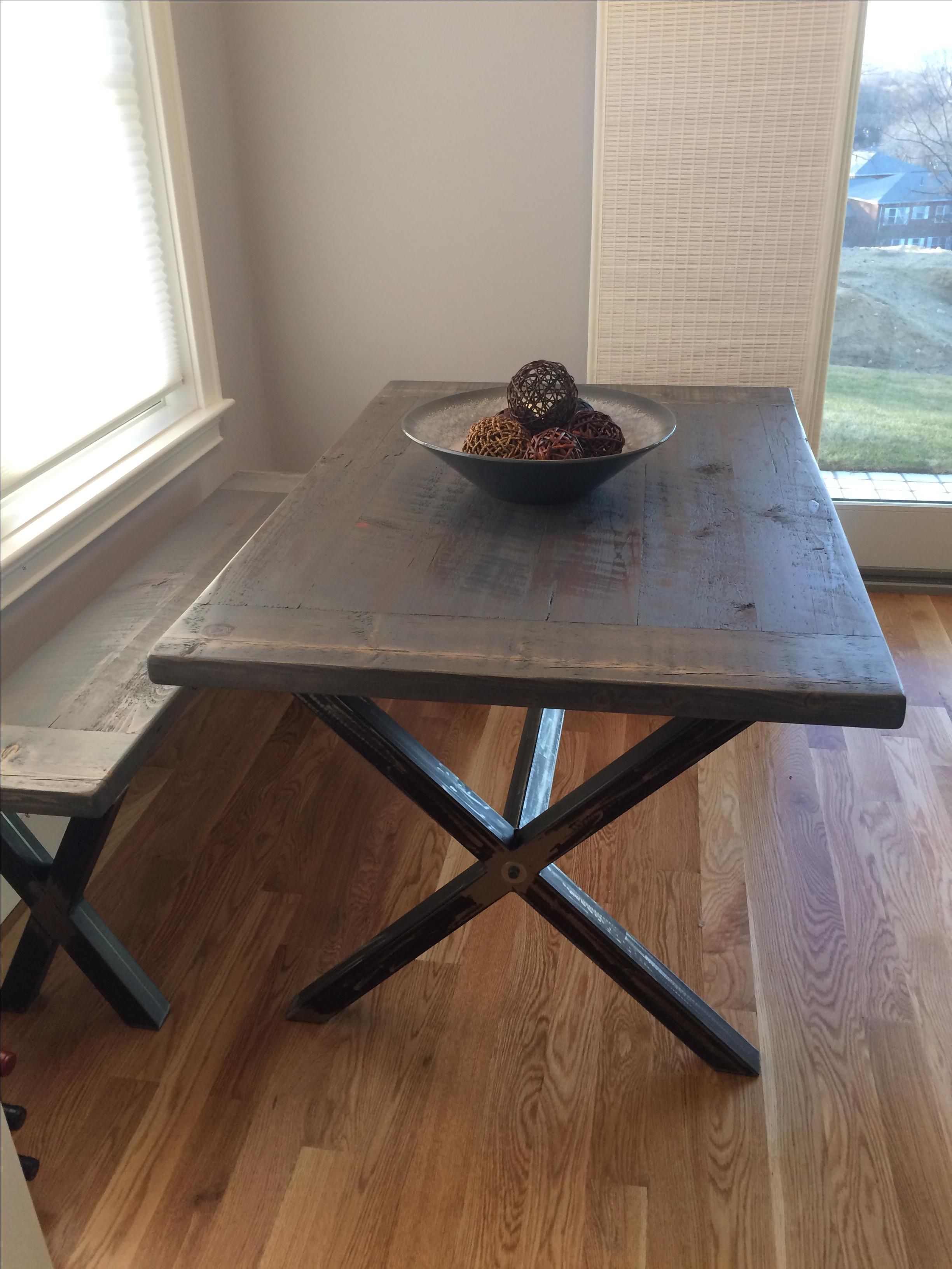Hand Crafted Reclaimed Barn Wood Kitchen Table With Steel X Legs by KMR