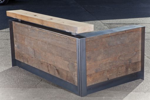 Custom Made Reclaimed Reception Desk With Metal Wrap