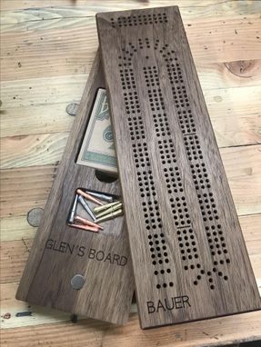 Custom Made Cribbage Board With Internal Peg And Card Storage