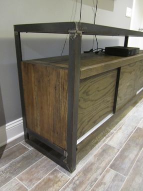 Custom Made Media Cabinet - Reclaimed Hardwoods In A Steel Frame