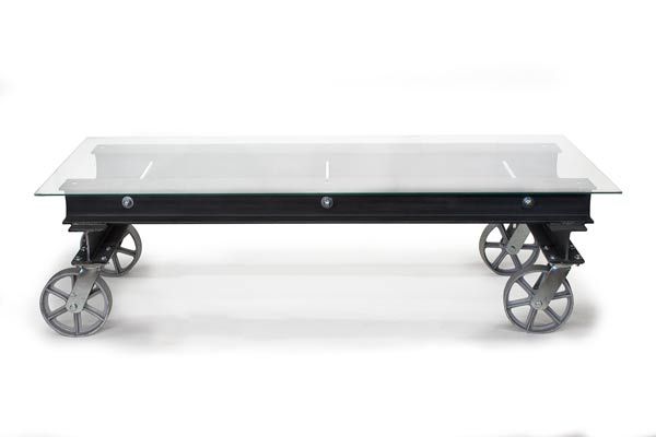 Custom Modern Industrial Glass I Beam Coffee Table With Casters Coffee Table Side Table Glass Table By Real Industrial Edge Furniture Llc Custommade Com