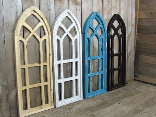 Custom Made 36" Distressed Catherdral Window Solid Wood Decorative Window Wall Hanging, Door Decor