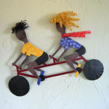 Custom Made Handmade Upcycled Metal Tandem Bicycle Wall Art Sculpture