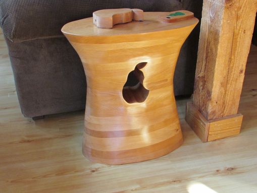 Custom Made Carved Alder End Table With Lights With Iphone Pear Clone, Lights Up!