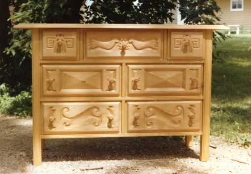 Custom Made Hand-Carved Mexican Wooden Drawer Chest