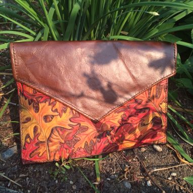 Custom Made Leather Fall Leaves Envelope Clutch