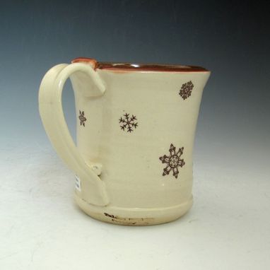 Custom Made Ceramic Mug With Snowflakes In Cream And Red