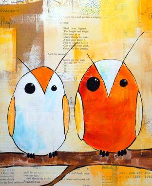 Custom Made Two Orange Owls- Orange And White