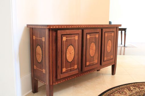 Custom Made Entry Way Console Table- Walnut With Inlaid Maple And Oak