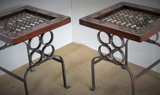 Custom Made Antique Wrought Iron, Wood And Iron End Table