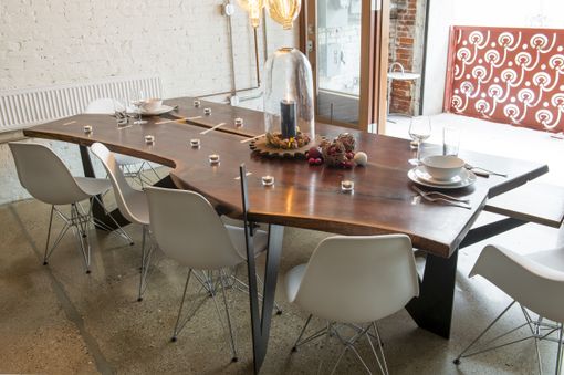Custom Made Custom Dining Table, Live Edge, Dimensional, Solid Wood, Steel