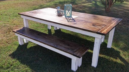 Custom Made Colonial Style Table With Matching Benches