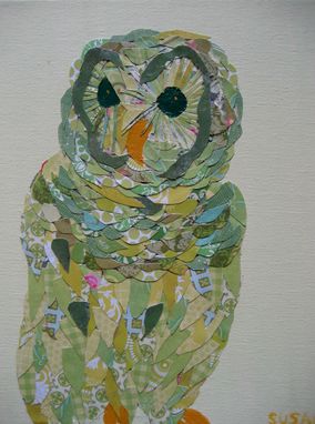 Custom Made Owl Collage In Greens Limited Edition Print