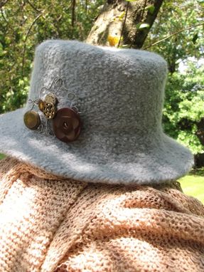 Custom Made Icy Roads Hand Knitted And Felted Flat Brimmed Hat With Button Art.