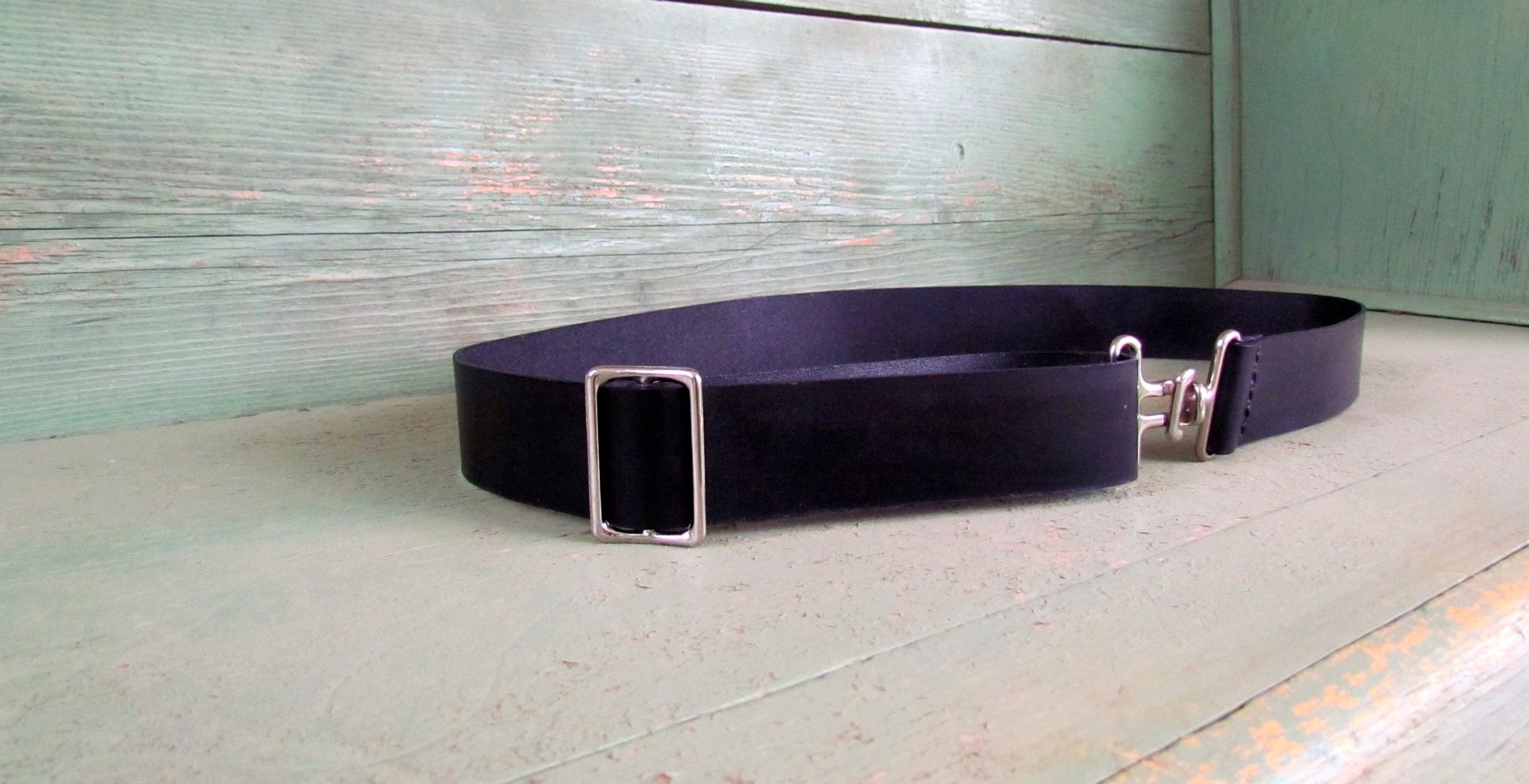Buy Hand Made Custom Black Leather Belt Adjustable With Silver Tone