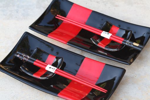 Custom Made Black And Red Glass Sushi Set For Two